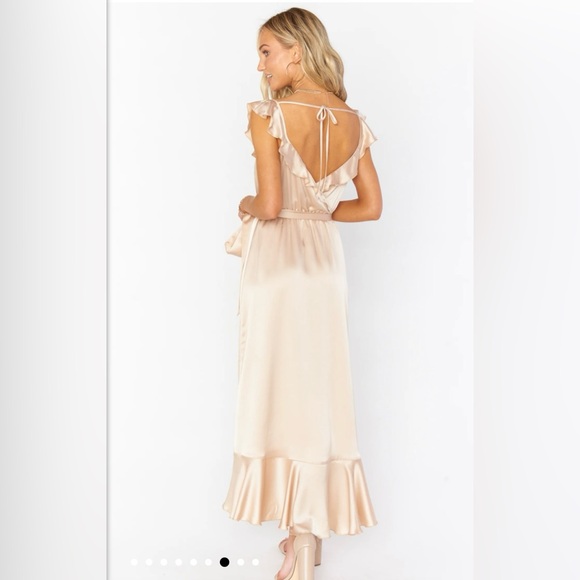 Show Me Your MuMu - Samantha Ruffle Wrap Dress - Champagne Luxe Satin in an XL - Picture 2 of 3